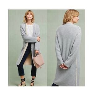 Anthropologie Moth gray cream long cardigan knit sweater size XS/S cozy open